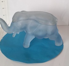 Vintage Indiana Glass Satin Frosted Blue Elephant Covered Trinket Box  by Tiara