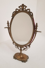 Antique Style Brass Oval Vanity Swing Mirror, Freestanding