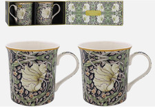 2 FINE CHINA WILLIAM MORRIS PIMPERNEL MUGS GIFT BOXED PRESENT MUG SET COFFEE TEA