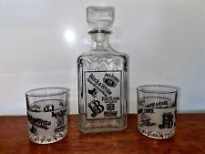 Vintage Decover of Italy Glass Whiskey Set Jack Daniels J&B No.7 Bourbon Cutty