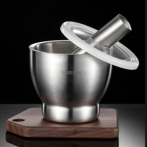 Steel garlic mortar and - garlic,