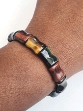 Bracelet Tiger's Eye Flat Beads 16.5cm Brown Multi Women Ethnic Wellness Gift