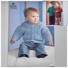 King Cole 2786 Baby DK Knitting Pattern 14"-24" Jackets Jumper Hood VGC Modern
