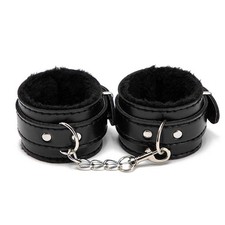 Black fluffy handcuffs - black,