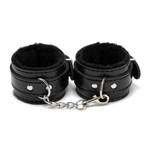 Black fluffy handcuffs - black,