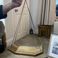 15x5 Wooden Floating Shelf with Black String and Brass Hanging Ring Home Decor