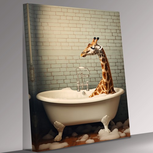Funny giraffe bath canvas - funny, in