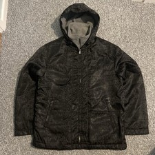 Vintage MOSCHINO Jacquard Jacket All Over Logo Fleece Lined Hooded Men’s Large