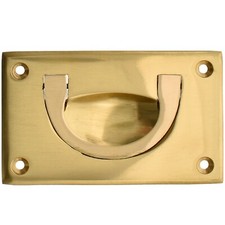 SOLID BRASS FLUSH PULL DOOR HANDLE 90mm Wide Cabinet Drawer Rectangle Recessed