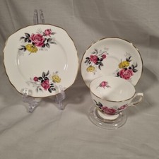 Royal Vale Vintage 1962 Pink & Yellow Roses 7515 Trio Cup Saucer Side Cake Plate