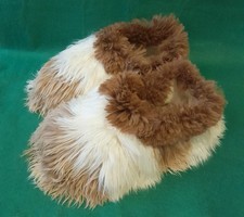 Alpaca & Sheepskin Yeti Slippers, Suede Soles, Brown + Cream, Size 43-44