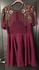 Beautiful Virgos Lounge Burgundy Embellished Dress UK Size 14