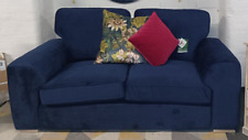 Sofology Designer Blue Velvet three seater Sofa with Floral cushions RRP £1299