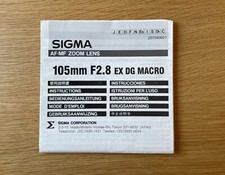 Sigma AF-MF Zoom Lens 105mm F2.8 EX DG Macro Instructions Manual