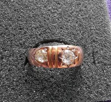 Antique 9 Carat Rose Gold Old Cut Diamonds Gypsy Ring Star Setting 3.61g .60 Ct