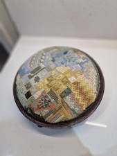 VTG Victorian Wooden Needlepoint Tapestry Top Footstool Footrest Cushion Retro 2