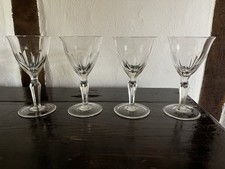 Antique Vintage Cut  Crystal Wine Glasses Petal Slice Cut Faceted Stems x4