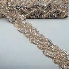 1m Rose Gold embellished Indian Metallic braid beaded lace bridal Mirror Trim