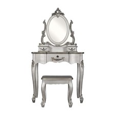 Toulouse silver dressing table, mirror,  chest of drawers, 2 x bedside tables 