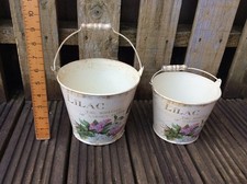 Tin Pail Planter 2Pcs  Metal Lilac  Decorative Buckets