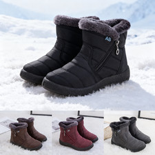 Womens Waterproof Fur Lined Snow Ankle Boots Winter Ladies Warm Flat Shoes Daily