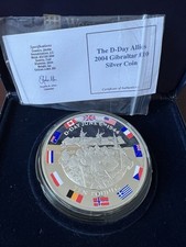 Gibraltar 2004 5oz Silver Proof £10 Pound Coin ~ D-Day Allies ~ COA Card ~ Cased