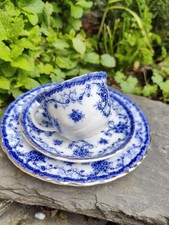 Foley China Est 1850 Blue & White Trio Cup Saucer Plate C.1910 Perfect