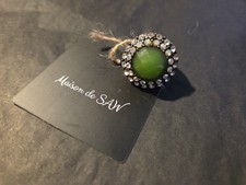 Vintage Green Diamante Diamond Statement Ring Jewellery Rhinestone Silver Tone