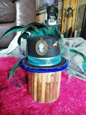 Steampunk Mini Top Hat Fascinator Handcrafted Wedding Cameo Blue Green Victorian