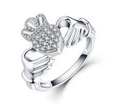 Sterling Silver Simulated Diamond Claddagh Irish Celtic Chunky Ring size J to S