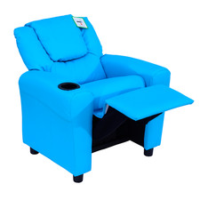 Kids Recliner Armchair Blue PU Leather 62L x 52W x 69H cm Child Sofa with Foot.