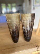 Pair of Vintage Viking Style Drinking Horn Cups – Handcrafted Horn Tumblers