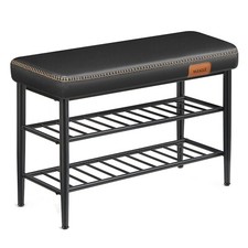 Shoe Bench Storage Bench Shoe Rack Synthetic Leather with Stitching Ink Black