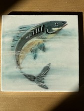 Antique Minton Tile – Hand Painted Fish Design – Victorian Wall Art c.1900