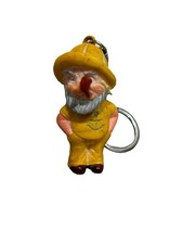 Vintage Fisherman - wearing yellow oilskins Souwester smoking pipe Key Ring 70s
