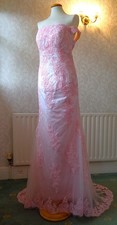 Custom Made Baby Pink Lace off Shlder Fishtail Train Wedding/Prom Dress Bust 34"
