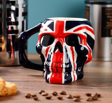 Union Jack Ceramic Shaped Skull Head Mug  - Brand New & Boxed