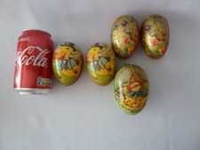 5x Vintage German Paper Mache Easter Eggs  Rabbits, Duck, Floral h8,5cm