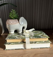 Ornamental Book Stack With Faux Succulent Elephant Plant Pot