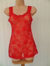 N34 VTG SECRET POSSESSIONS ULTRA SHEER RED LACE MINI BABYDOLL CAMI NIGHTIE M