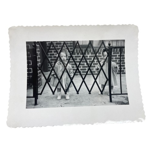 Kids behind gate vtg photo - behind,