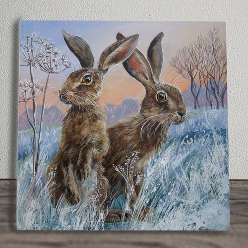 Hares ceramic tile picture - ceramic,