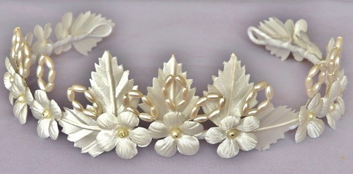 Ivory bridal floral tiara - ivory,