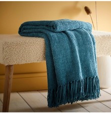 Appletree Teal Chenille Throw Blanket (130 x 180cm) - Textured Sofa Throw...