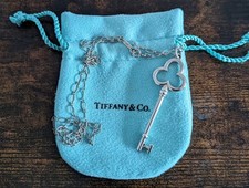 Tiffany & Co. Very RARE LARGE Trefoil Clover Silver Key Pendant 18" Necklace