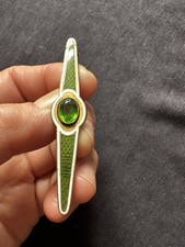 Antique Gilt Metal Enamel ( Some Lost) Green Paste Bar  Brooch