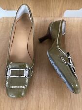 COLE HAAN PATENT LEATHER SHOES GREEN KITTEN HEEL UK 5 NARROW FIT - WORN ONCE