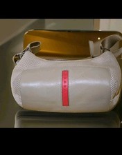 PRADA SPORT Vintage Y2K Biege Neoprene Fabric & Leather Small Handbag Rare. 