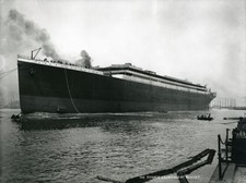Photograph of Titanic just launched at Harland & Wolff shipyard Belfast