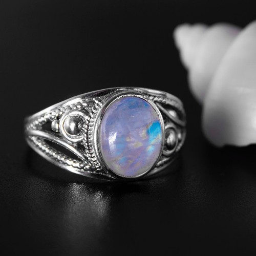 Unique oval moonstone ring - oval,